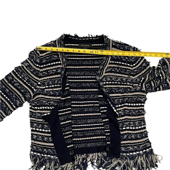 St. John Lofty Floats Fringe Trimmed Knit Jacket Size:L